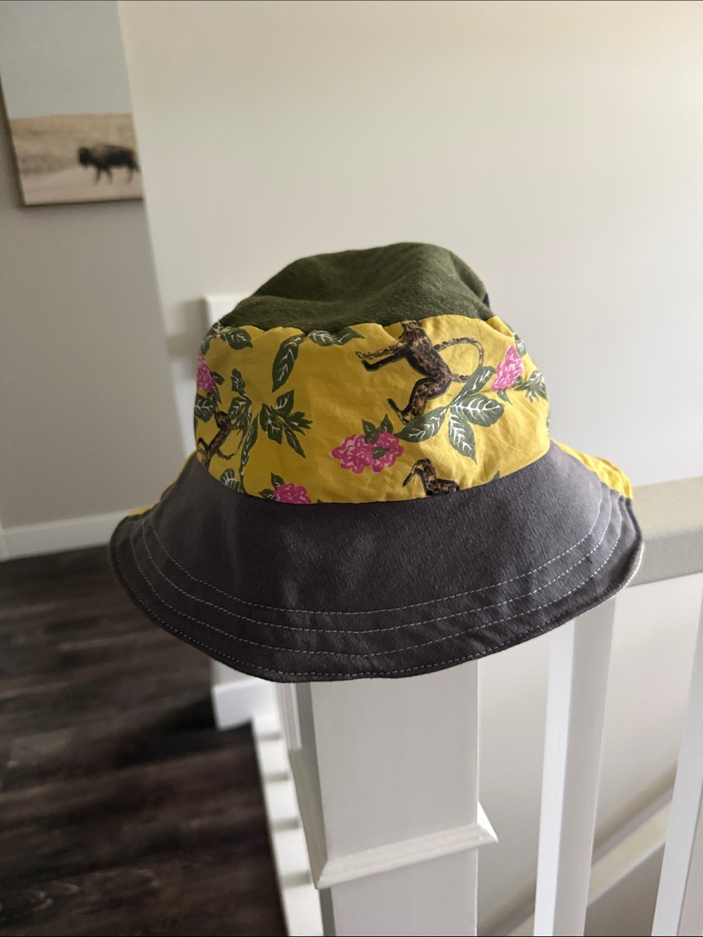 Retried Apparel Reversible Bucket Hat Floral Yellow Green Unisex One Size